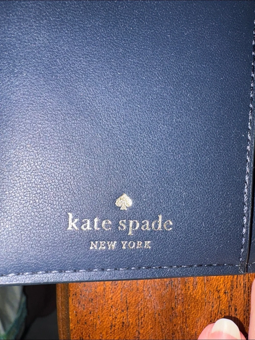 kate spade Wallet long wallet bifold Cream/Pink Red & Blue Cherry Motif goldtone